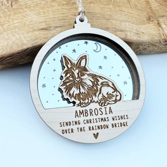 Christmas Lionhead Bunny Memorial Ornament, Rabbit Bauble, Personalised Rabbit Bauble - image 1