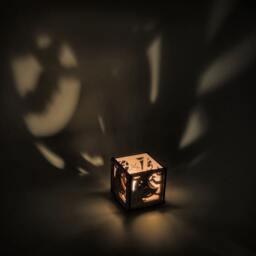 Laser Cut Plywood Tealight Lantern Halloween Cat & Bats Luminary - thumbnail 2
