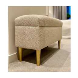 Teddy Fabric Ottoman Storage Box - Golden Legs, Blanket - 90x42x42cm