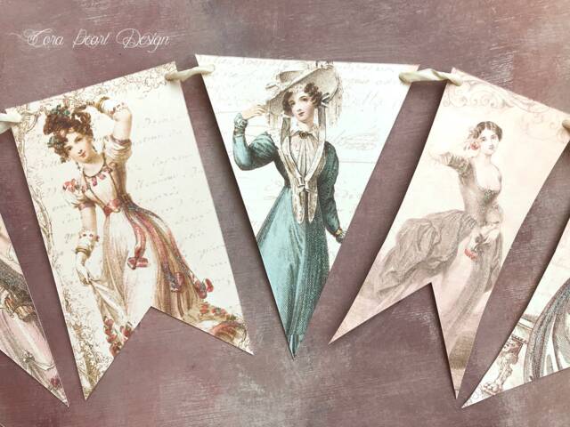 Jane Austen Inspired Regency Glitter Bunting Flag Garland , Classroom Decor Bookworm Gift Literary Banner - image 1