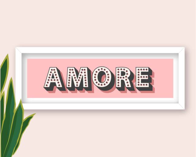 Framed Amore Print, Valentines Presents Sign, Love Sign Wall Decor, Slogan Paper Anniversary Present - image 1