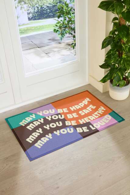 Elizabeth Olwen May You Be Happy Indoor Outdoor Doormat - Positive Quote Entrance Rug Colourful Home Decor Gift 90x60cm - image 1