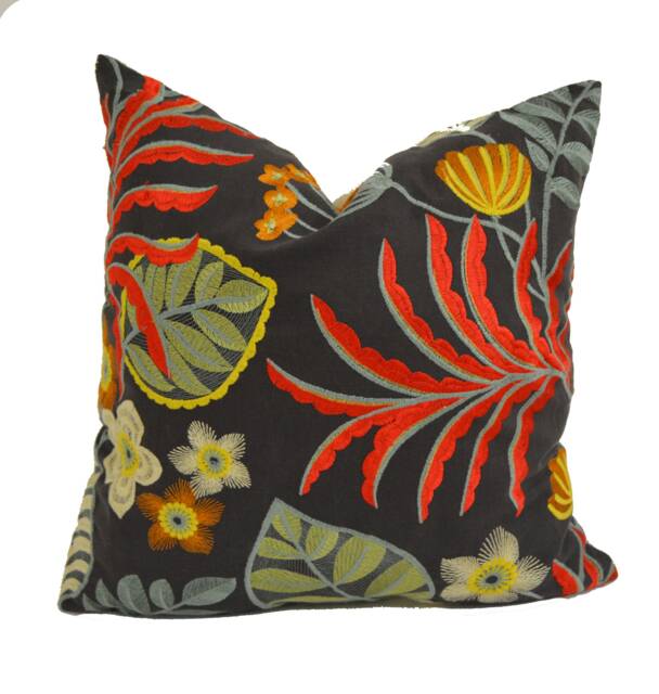 Jane Churchill - Samba Charcoal Designer Tropical Embroidered Cushion Cover Handmade Home Decor Luxury Throw Pillow - image 1