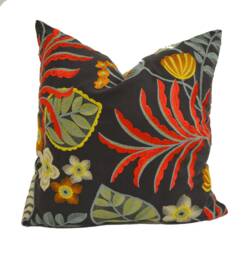 Jane Churchill - Samba Charcoal Designer Tropical Embroidered Cushion Cover Handmade Home Decor Luxury Throw Pillow - thumbnail 1