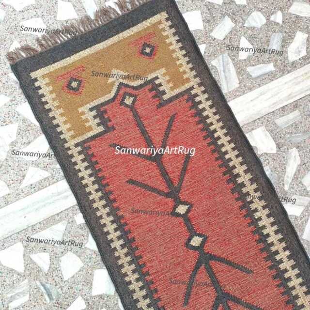 Handmade Wool Jute Runner Rug Multicolor Geometric Shape Navajo Bohemian Large Area Hallway Rug, Laundry Indoor Entryway - image 1