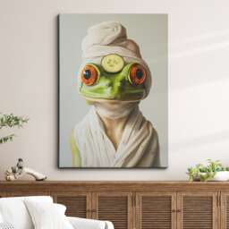 Frog Beauty Care Towel Bath Tub Framed Poster Print & Canvas Wall Decor Art Painting Bedroom Home Bathroom Funny Animal Lover Gift - thumbnail 1