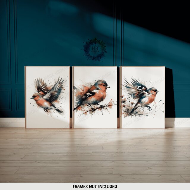 Chaffinch Print Set - 3 Wall Art Posters - Bird Home Decor Watercolour Painting Design Chaffinches Artwork Nature Prints Finch Gift - image 1