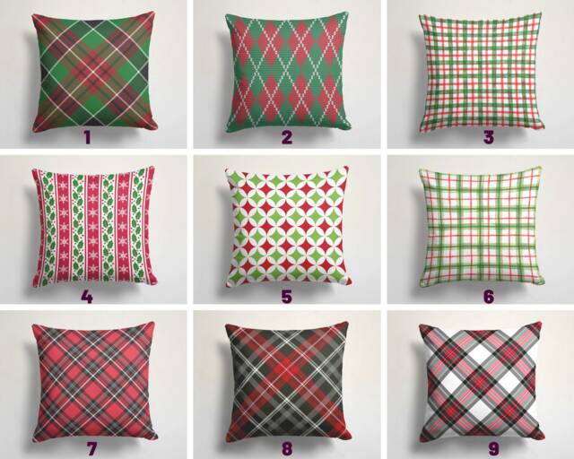 Plaid Christmas Cushion Cover/Christmas Throw Pillow Cover/Black Green, Red Home Decor/New Year Textile - image 1