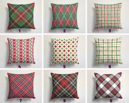 Plaid Christmas Cushion Cover/Christmas Throw Pillow Cover/Black Green, Red Home Decor/New Year Textile - thumbnail 1