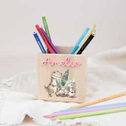 Personalized Wooden Pencil Cup, Holder Dino, Christmas Gift For Boys Starting School, Decoration Children's Room - thumbnail 4