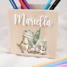 Personalized Wooden Pencil Cup, Holder Dino, Christmas Gift For Boys Starting School, Decoration Children's Room - thumbnail 3