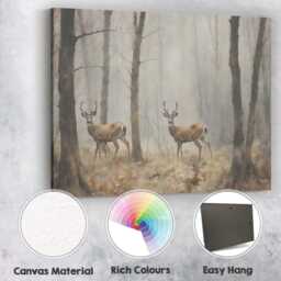 Misty Woodland Deer Wildlife Forest Landscape Canvas Wall Art Print Decor Picture Ready To Hang - thumbnail 2