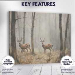 Misty Woodland Deer Wildlife Forest Landscape Canvas Wall Art Print Decor Picture Ready To Hang - thumbnail 1