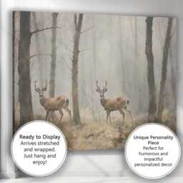 Misty Woodland Deer Wildlife Forest Landscape Canvas Wall Art Print Decor Picture Ready To Hang - thumbnail 3