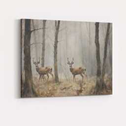Misty Woodland Deer Wildlife Forest Landscape Canvas Wall Art Print Decor Picture Ready To Hang - thumbnail 4