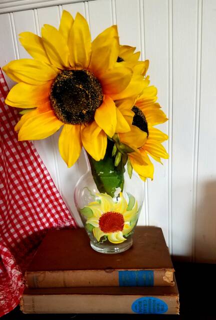 Hand Painted Sunflower Flower Vase, Summer Country Decor, Wedding Table Centerpiece, Housewarming Gift - image 1