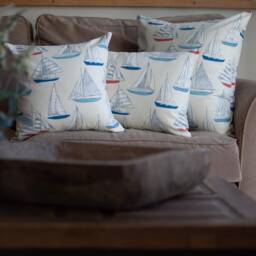 Sail Away Yacht Xl Rectangular Cushion. Traditional Nautical Design Of Boats in Marine Blue & Sun Lounger Red. 23X15 - thumbnail 3
