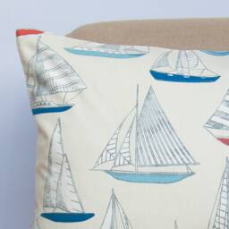 Sail Away Yacht Xl Rectangular Cushion. Traditional Nautical Design Of Boats in Marine Blue & Sun Lounger Red. 23X15 - thumbnail 2