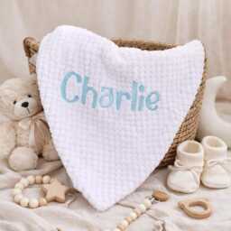 Personalized Embroidered Baby Blanket Soft Waffle Weave Swaddle
