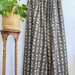 Kantha Stitch Bagru Hand-Print Pure Cotton Reversible Bed/Sofa Throw King Size - Handmade Floral Dohar Earthy Monochrome Black Beige Lotus - thumbnail 3