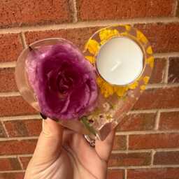 Flower Preservation Heart Tea Light Holder Resin Memorial Keepsake - thumbnail 4