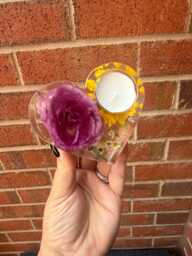 Flower Preservation Heart Tea Light Holder Resin Memorial Keepsake - thumbnail 1