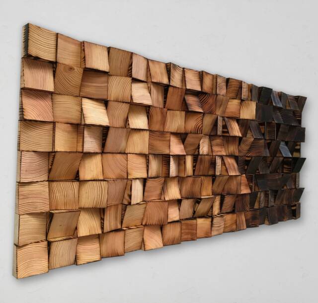 Reclaimed Wood Mosaic Wall Art - Handmade Geometric Decor - image 1