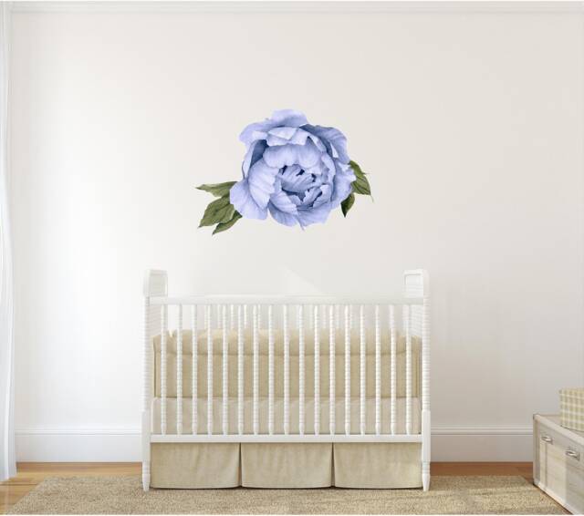 Blue Peony #12 Leaves Removable Wall Decal Individual Blooming Peonies Baby Girl Room Nursery Decor - Customize Your Own Sticker Set