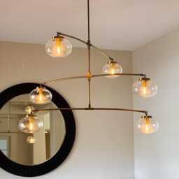 1950's Mid-Century Modern Brass Chandelier 6 Lights Mobile Round Chandelier-Pendant Light Sputnik Chandelier-Italian Ceiling Fixture - thumbnail 1
