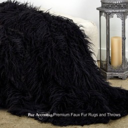 Plush Black Mongolian Faux Fur Throw Blanket, Usa Made - thumbnail 1