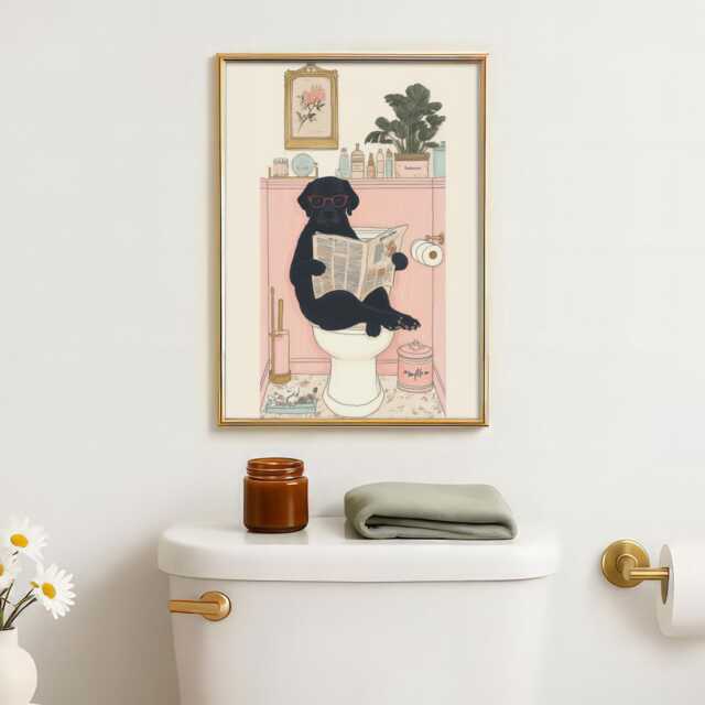 Black Labrador Toilet Art Print - Funny Bathroom Wall Dog Lover Gift Humorous Quirky Pet Decor - image 1