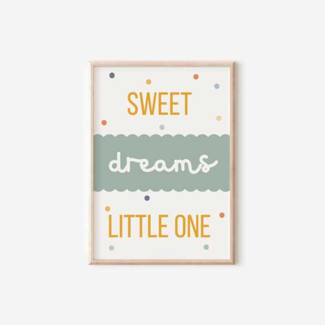 Childrens Room Or Nursery Print, Sweet Dreams Little One Earthy Toned Wall Art - image 1