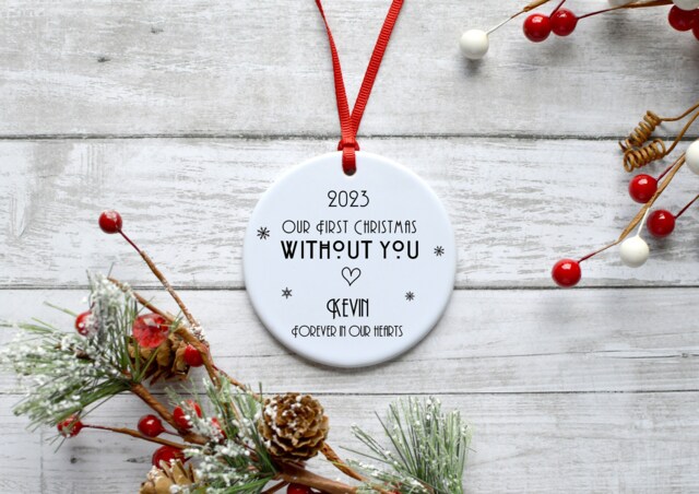 Personalised Our First 1st Christmas Without You Ceramic/Porcelain Hanging Decoration Keepsake - Art Deco