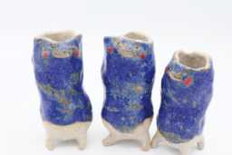 Handmade Ceramic Ghost Planter Blue Kodama Head Pot With Feet - thumbnail 1