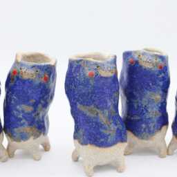 Handmade Ceramic Ghost Planter Blue Kodama Head Pot With Feet - thumbnail 3