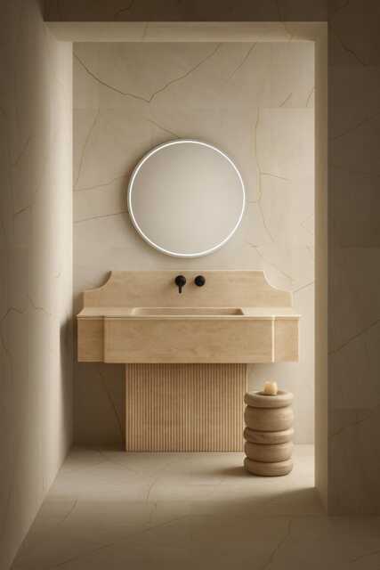 Travertine Marble Pedestal Sink Hand Carved Bathroom Vanity - 40x18x10 Inches - image 1