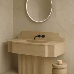 Travertine Marble Pedestal Sink Hand Carved Bathroom Vanity - 40x18x10 Inches - thumbnail 3