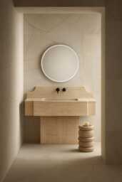 Travertine Marble Pedestal Sink Hand Carved Bathroom Vanity - 40x18x10 Inches