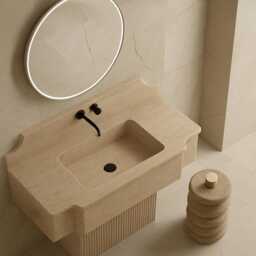 Travertine Marble Pedestal Sink Hand Carved Bathroom Vanity - 40x18x10 Inches - thumbnail 2
