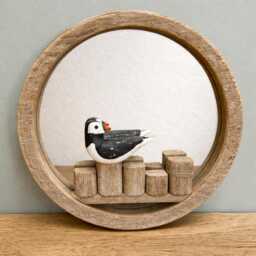 Rustic Puffin Round Mirror Nautical Hook Wall Hanging Beach Seaside Living Indoor Decoration - thumbnail 1