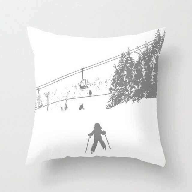 Little Skier, Pillow Home Decoration, Winter Decor, Interior Design, White, Grey, Snow, Ski Decor, Kids Decor, Kids Pillow, Skiing - image 1