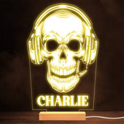 Skull With Headset Gamer Cool Gothic Personalised Gift Lamp Night Light - thumbnail 1