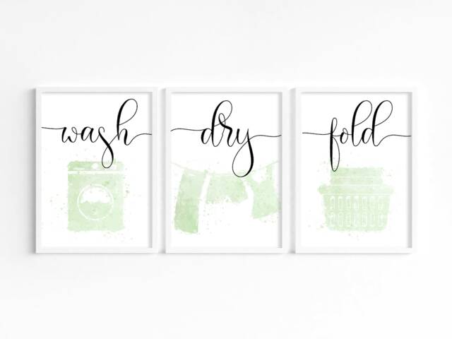 Sage Green Laundry Room Prints Wash Dry Fold, Set Of 3 - image 1
