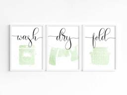 Sage Green Laundry Room Prints Wash Dry Fold, Set Of 3 - thumbnail 1