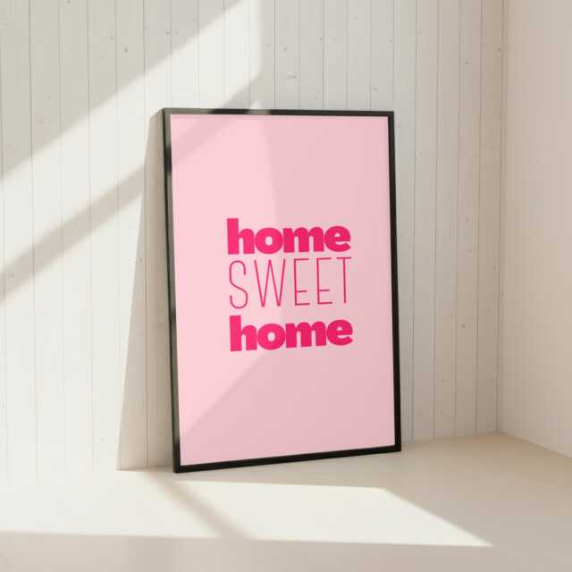 Home Sweet Print. Pink Typography Wall Art. Happy Uplifting Home Loving Quote. Glossy - image 1