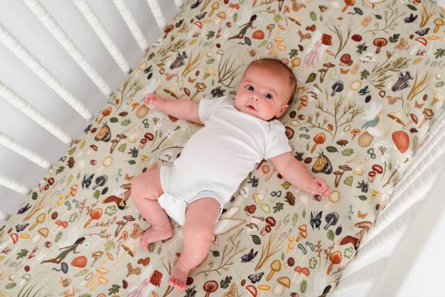 Woodland Bamboo Crib Sheet, Super Soft Fairy Mushroom Girls Cottagecore Nursery, Woodland Nursery - image 1