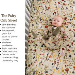 Woodland Bamboo Crib Sheet, Super Soft Fairy Mushroom Girls Cottagecore Nursery, Woodland Nursery - thumbnail 4