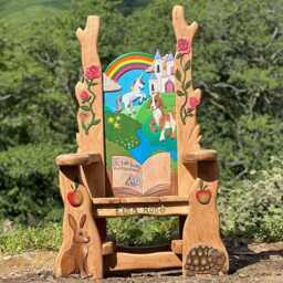 Bespoke School Storytelling Chair - Hand-Carved Fairytale Design Solid Oak Schools Libraries Handmade Wales UK