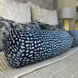 "Absolutely Stunning Navy Bed Cushion, Accent Modern Decorative Pillow Sofa Estrada Gold Shim Pillow, Luxury Bolster 16""x6" - thumbnail 4
