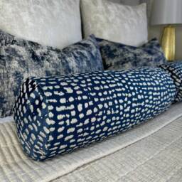 "Absolutely Stunning Navy Bed Cushion, Accent Modern Decorative Pillow Sofa Estrada Gold Shim Pillow, Luxury Bolster 16""x6" - thumbnail 1